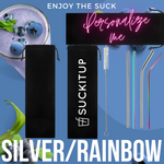 50 Pk Quattro Set (4 Straws, Brush & Bag) 2 Colours Blue, Green, Purple, Black, Gold, Silver, Rainbow, Dark Rose Gold Metal Straws