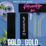 Build your own Gift Set (4 Straws, Brush & Bag) 2 Colours Blue, Green, Purple, Black, Gold, Silver, Rainbow, Dark Rose Gold Metal Straws