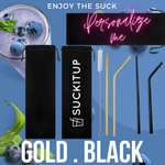 50 Pk Quattro Set (4 Straws, Brush & Bag) 2 Colours Blue, Green, Purple, Black, Gold, Silver, Rainbow, Dark Rose Gold Metal Straws