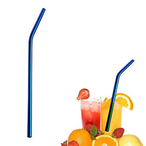 Blue Stainless Steel Straws Bent or Straight